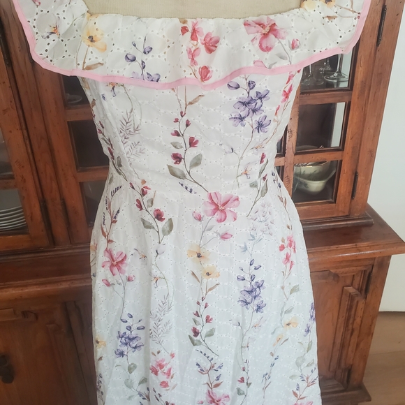 Petal & Pup Cream Midi Dress with Pastel Floral Motif - Picture 7 of 10